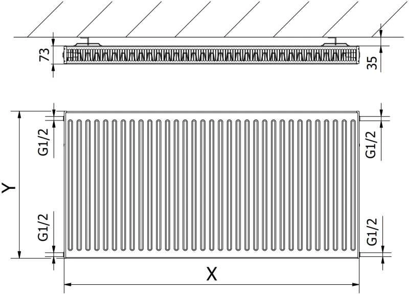 Radiatorius Mexen C21, 400 x 1800 mm, šoninio pajungimo, 1668 W, juodas