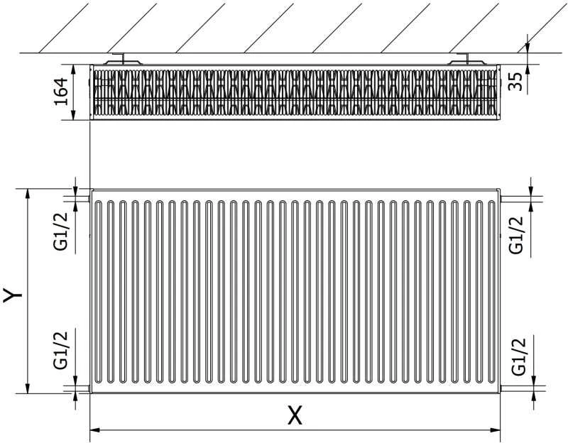 Radiatorius Mexen C33, 900 x 3000 mm, pajungimas iš šono, 9546 W, antracito