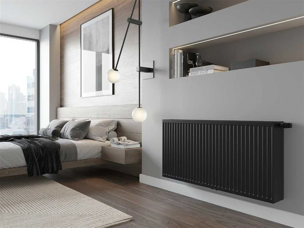 Radiatorius Mexen CC33, 400 x 400 mm, 676 W, pajungimas iš apačios per vidurį, juodas
