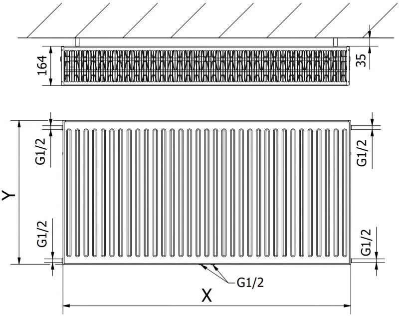 Radiatorius Mexen CC33, 900 x 1200 mm, pajungimas iš apačios per vidurį, 3819 W, juodas