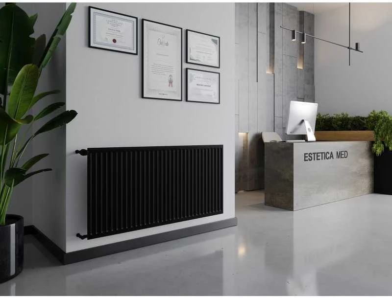 Radiatorius Mexen CH10 Hygiene, 400 x 1500 mm, pajungimas iš šono, 648 W, juodas