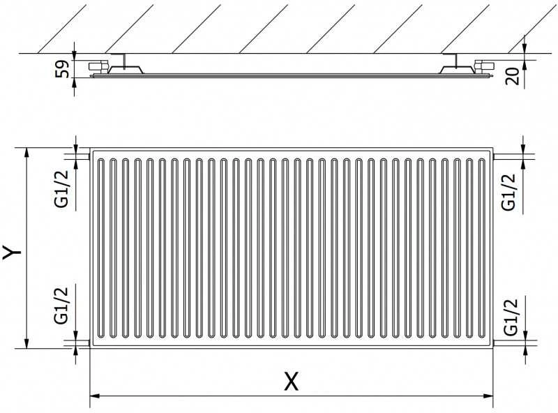 Radiatorius Mexen CH10 Hygiene, 900 x 1400 mm, pajungimas iš šono, 1250 W, baltas