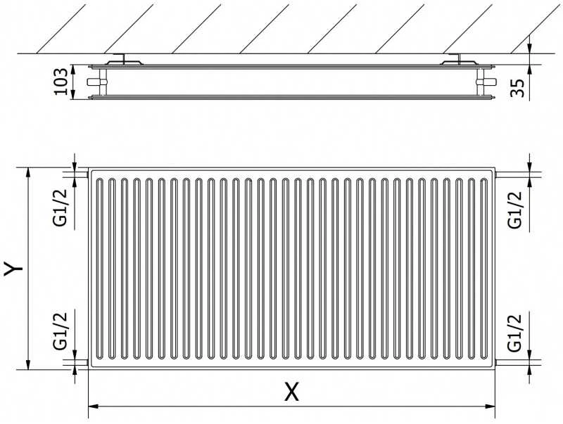 Radiatorius Mexen CH20 Hygiene 500 x 1800 mm, šoninio pajungimo, 1705 W, antracito