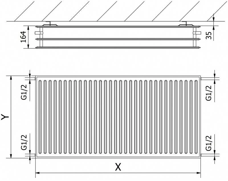 Radiatorius Mexen CH30 Hygiene, 400 x 500 mm, šoninio pajungimo, 548 W, juodas