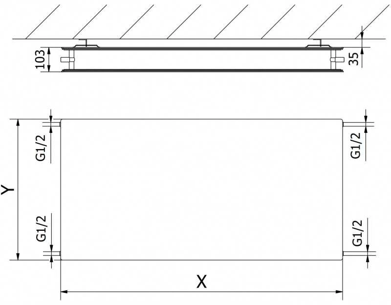 Radiatorius Mexen CHF20 Hygiene Flat 400 x 1200 mm, šoninio pajungimo, 863 W, baltas