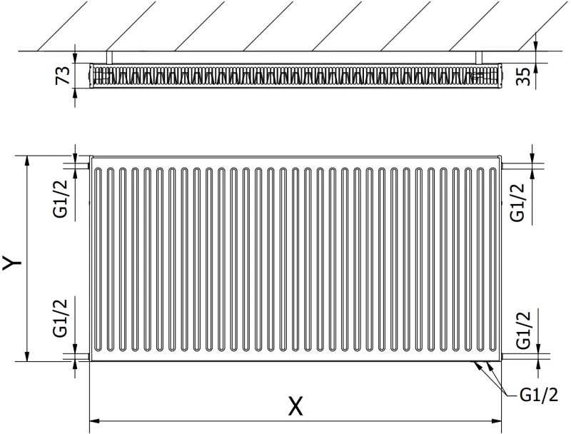 Radiatorius Mexen CV21, 500 x 600 mm, apatinio pajungimo, 665 W, juodas