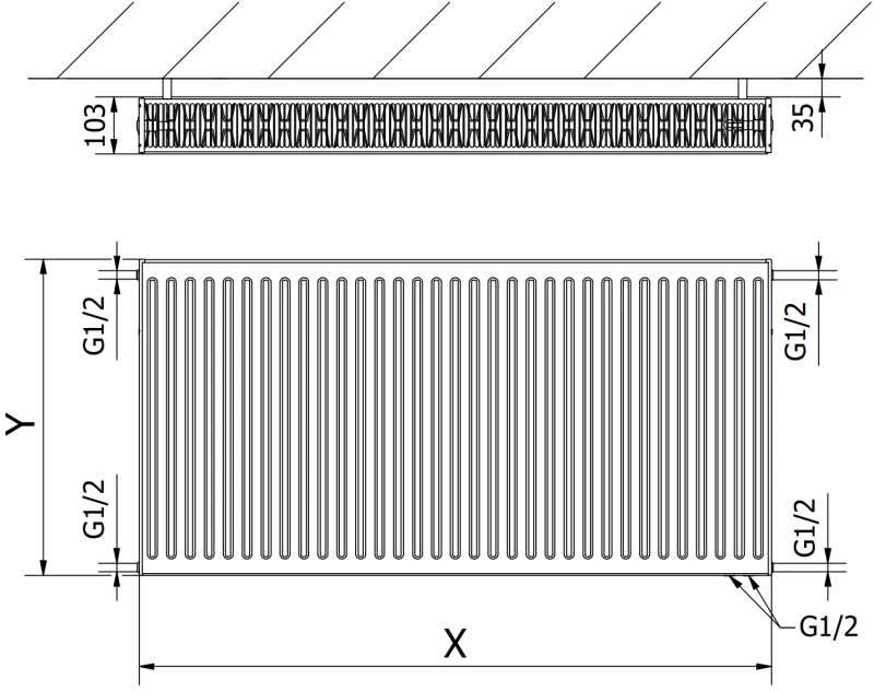 Radiatorius Mexen CV22, 500 x 2200 mm, pajungimas iš apačios, 3134 W, baltas