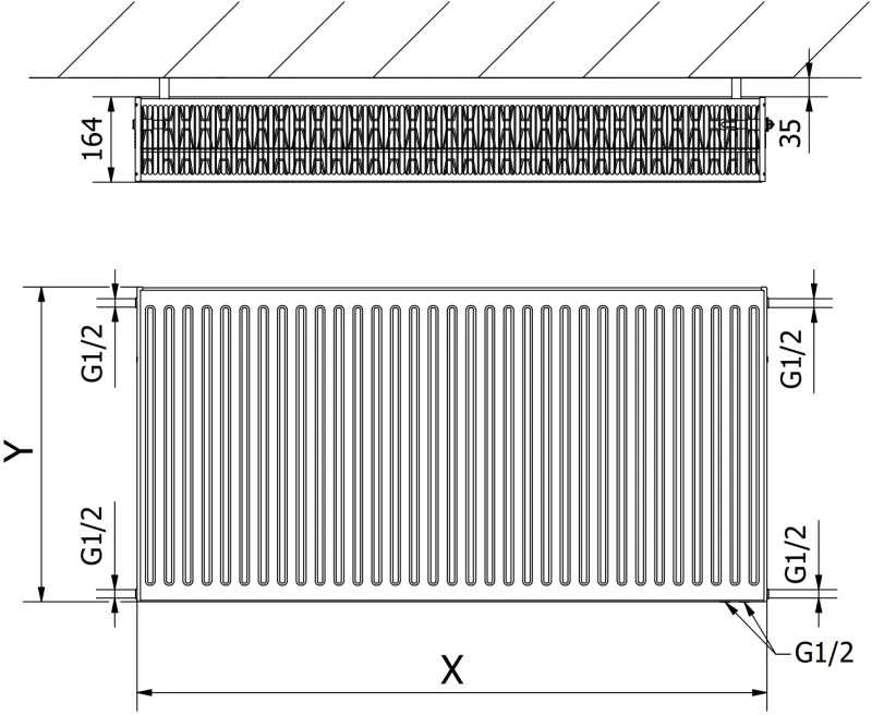 Radiatorius Mexen CV33, 300 x 2800 mm, pajungimas iš apačios, 3736 W, antracito