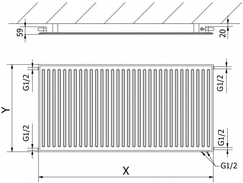 Radiatorius Mexen CVH10 Hygiene, 400 x 1500 mm, apatinio pajungimo, 648 W, baltas