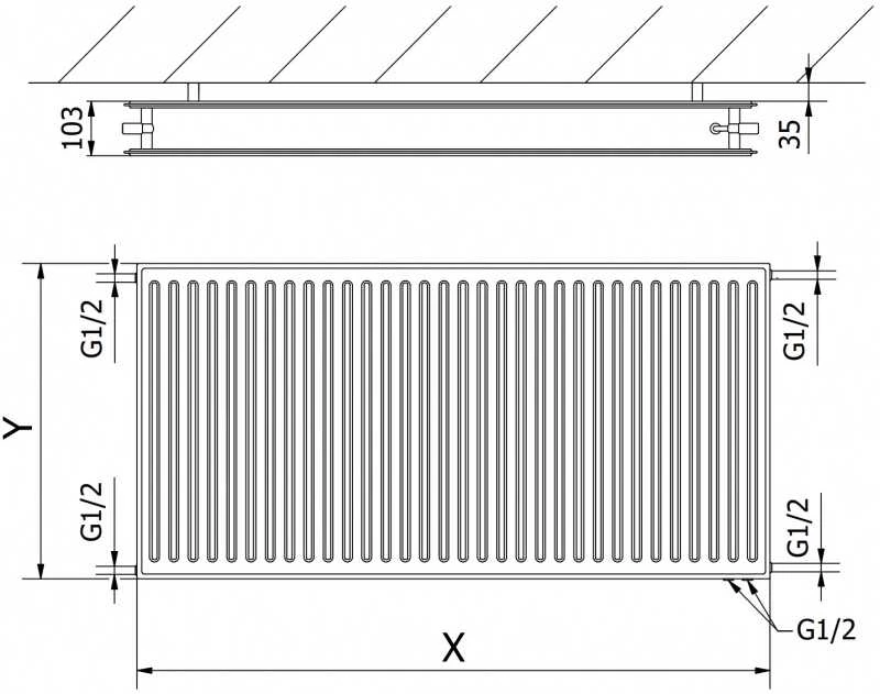 Radiatorius Mexen CVH20 Hygiene, 600 x 1800 mm, apatinio pajungimo, 1979 W, juodas