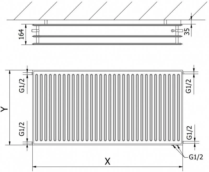 Radiatorius Mexen CVH30 Hygiene, 400 x 400 mm, apatinio pajungimo, 438 W, antracito