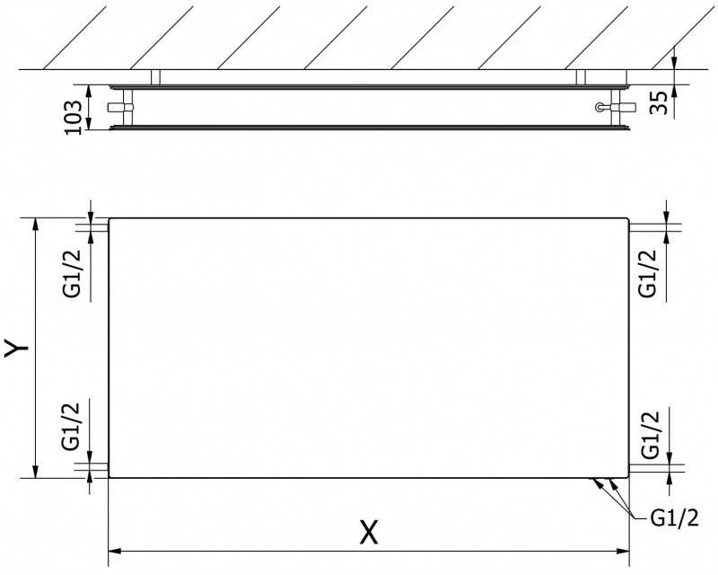 Radiatorius Mexen CVHF20 Hygiene Flat, 400 x 500 mm, apatinio pajungimo, 360 W, antracito