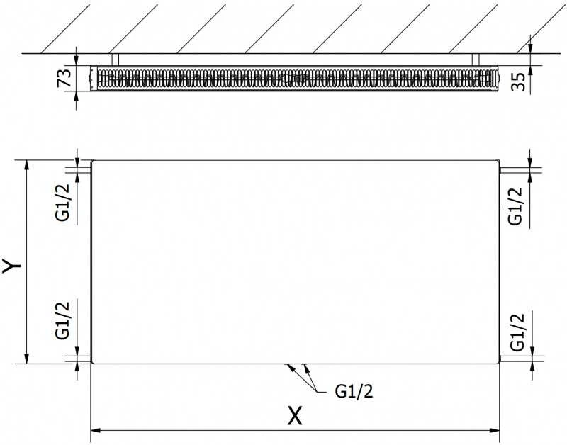Radiatorius Mexen Flat CCF21, 600 x 1400 mm, pajungimas iš apačios per vidurį, 1693 W, antracito