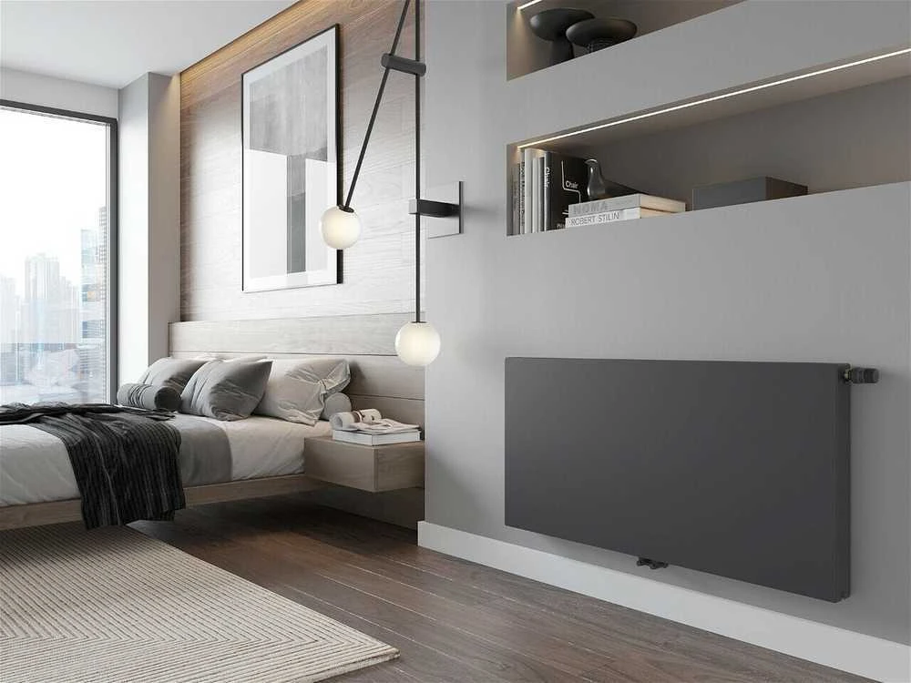 Radiatorius Mexen Flat CCF21, 600 x 400 mm, 484 W, pajungimas iš apačios per vidurį, antracitas