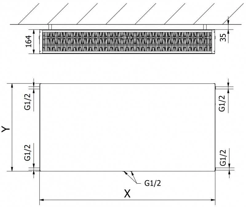 Radiatorius Mexen Flat CCF33, 300 x 700 mm, pajungimas iš apačios per vidurį, 868 W, juodas