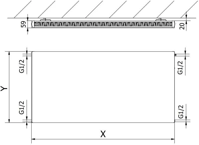 Radiatorius Mexen Flat CF11, 600 x 1300 mm, šoninio pajungimo, 1018 W, baltas