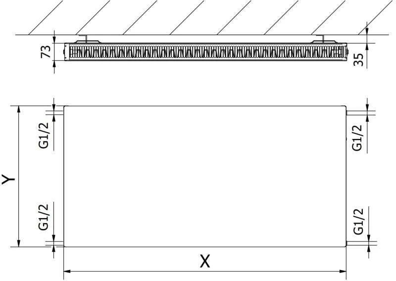 Radiatorius Mexen Flat CF21, 400 x 1300 mm, šoninio pajungimo, 1032 W, antracito