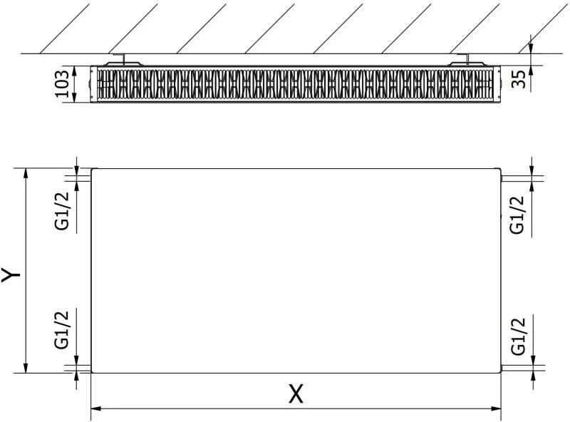 Radiatorius Mexen Flat CF22, 300 x 1300 mm, šoninio pajungimo, 1171 W, juodas