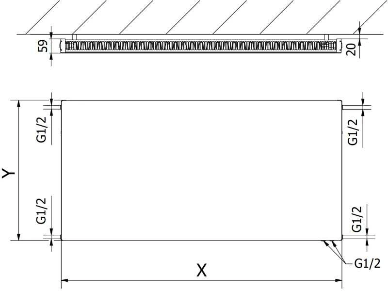 Radiatorius Mexen Flat CVF11, 600 x 1300 mm, pajungimas iš apačios, 1018 W, juodas