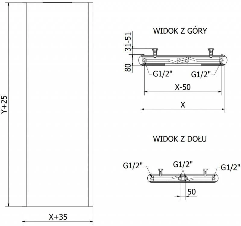 Radiatorius Mexen Flat VR20S, 2000 x 300 mm, pajungimas iš apačios per vidurį, 709 W, baltas