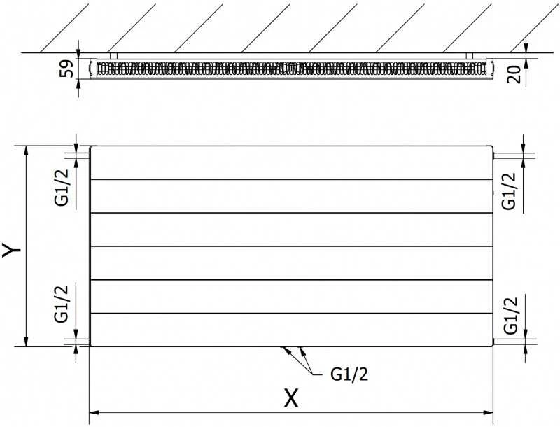Radiatorius Mexen Line CCL11, 400 x 1100 mm, pajungimas iš apačios per vidurį, 611 W, juodas