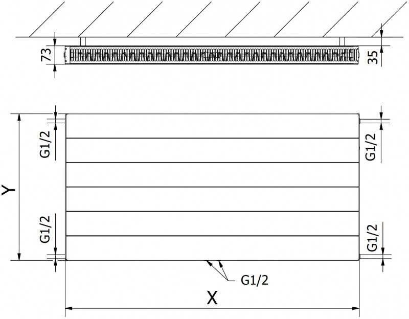 Radiatorius Mexen Line CCL21, 900 x 500 mm, pajungimas iš apačios per vidurį, 795 W, juodas