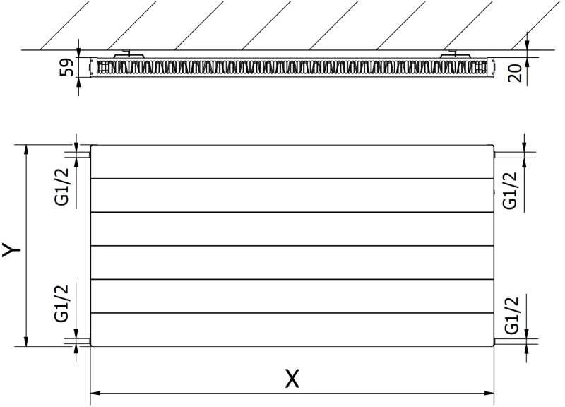Radiatorius Mexen Line CL11, 400 x 800 mm, šoninio pajungimo, 444 W, antracito