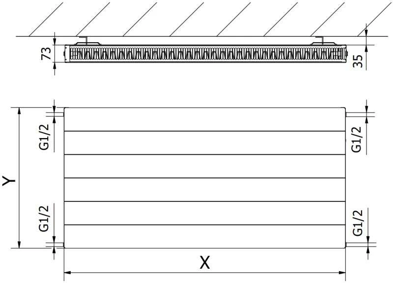 Radiatorius Mexen Line CL21, 600 x 1400 mm, šoninio pajungimo, 1693 W, antracito
