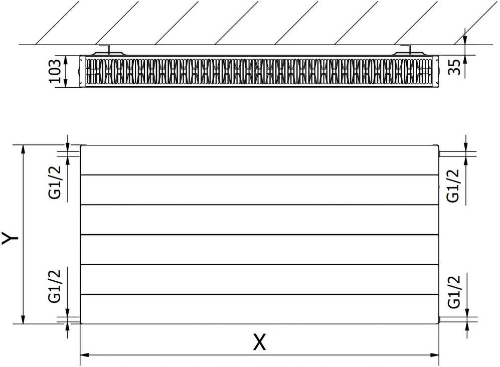 Radiatorius Mexen Line CL22, 400 x 400 mm, šoninio pajungimo, 455 W, baltas
