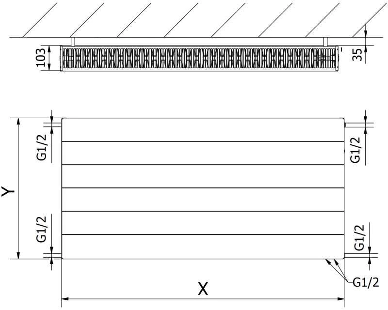 Radiatorius Mexen Line CVL22, 400 x 800 mm, apatinio pajungimo, 910 W, juodas
