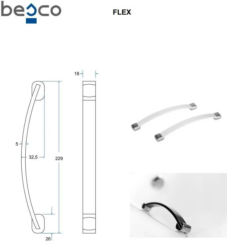 Rankenėlė voniai Besco Flex, Baltas/Chrome (1 vnt.)