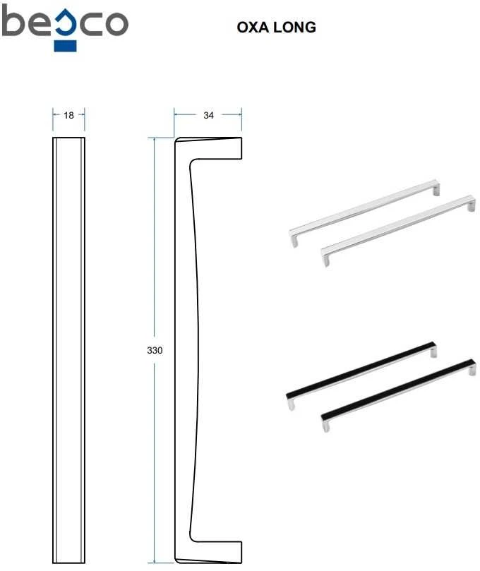 Rankenėlė voniai Besco Oxa Long, Juodas/Chrome (1 vnt.)