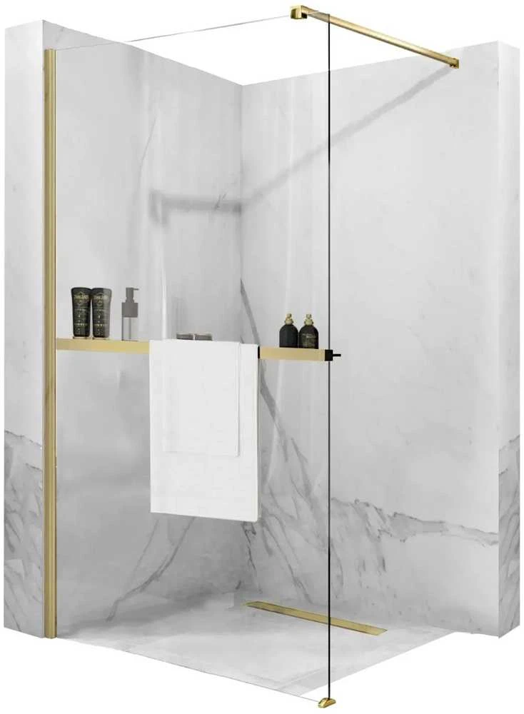 Rankšluosčių kabykla-lentynėlė dušo sienelėms Rea Evo, Brushed Gold