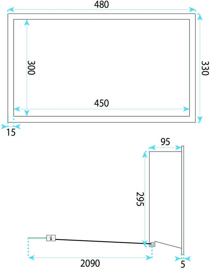 REA įleidžiama vonios kambario lentyna su LED, 30x45 cm, Titanium