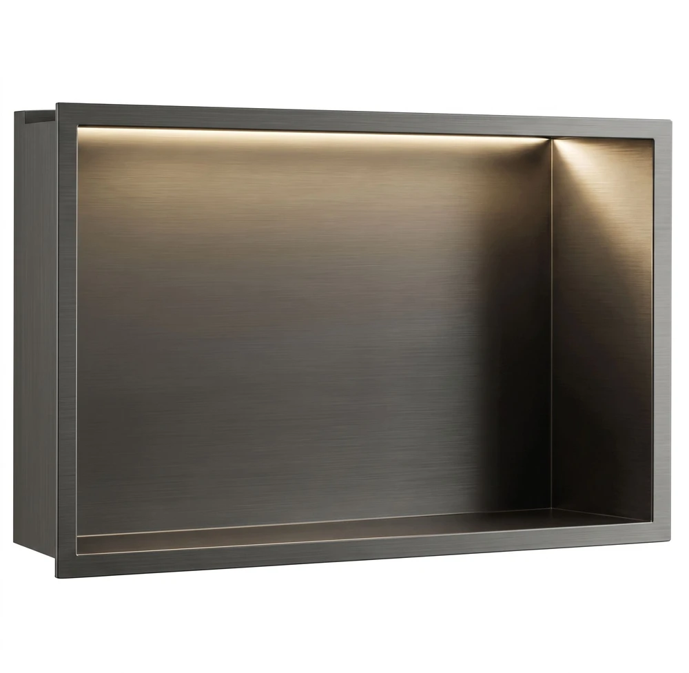 REA įleidžiama vonios kambario lentyna su LED, 30x45 cm, Titanium