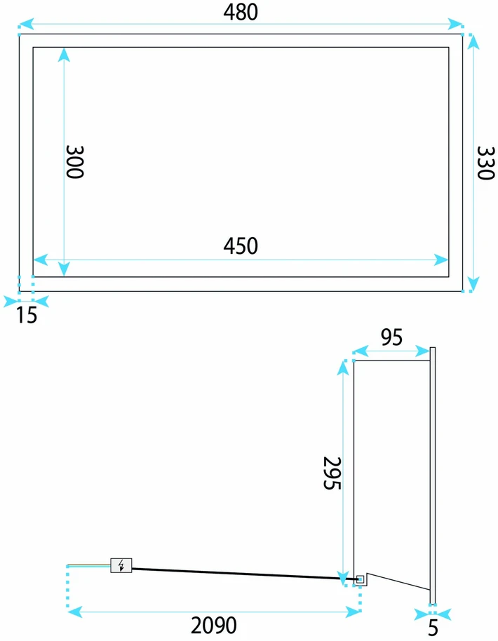 REA įleidžiama vonios kambario lentyna su LED, 30x45 cm, Juodas