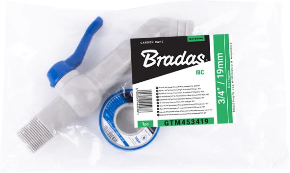 Rinkinys: čiaupas 45° 19mm žarnai Bradas