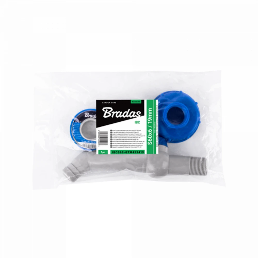 Rinkinys: čiaupas PP 45° su IBCS60x6 adapteriu 13-19mm žarnai Bradas