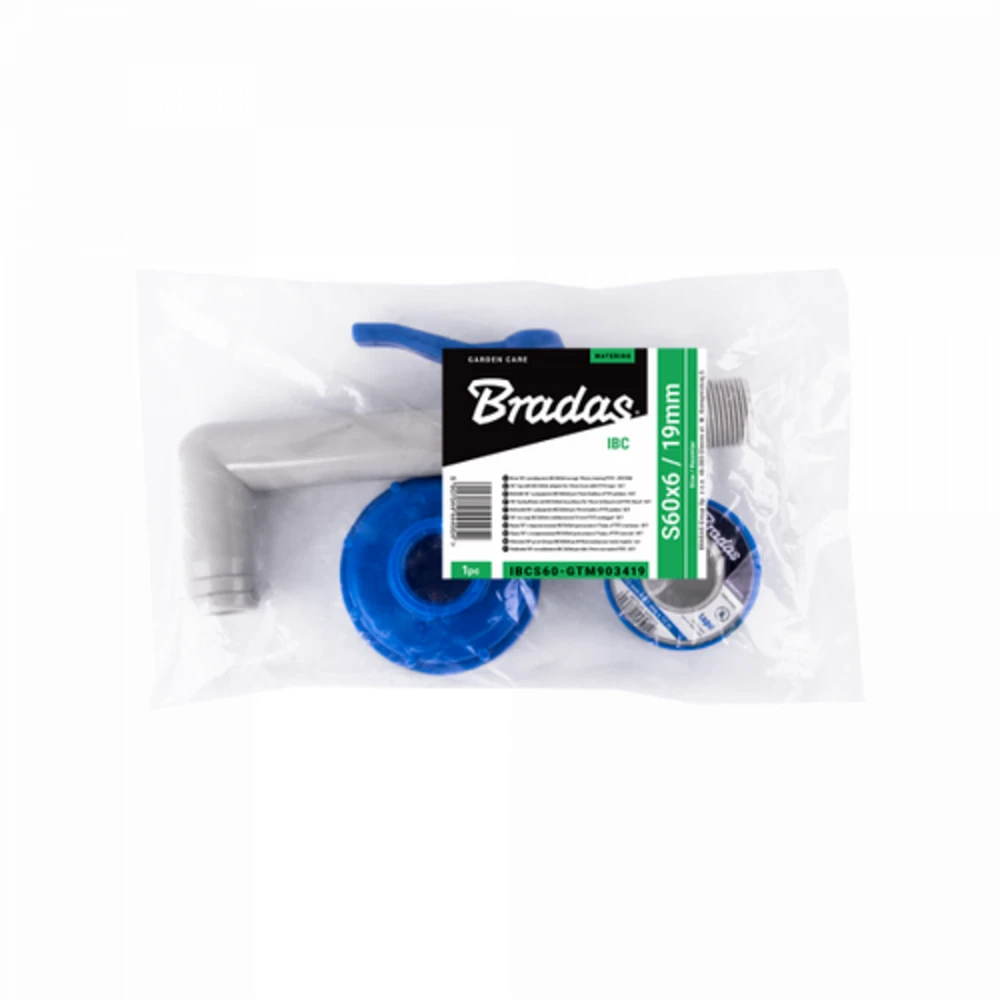 Rinkinys: čiaupas PP 90° su IBCS60x6 adapteriu 25-32mm žarnai Bradas