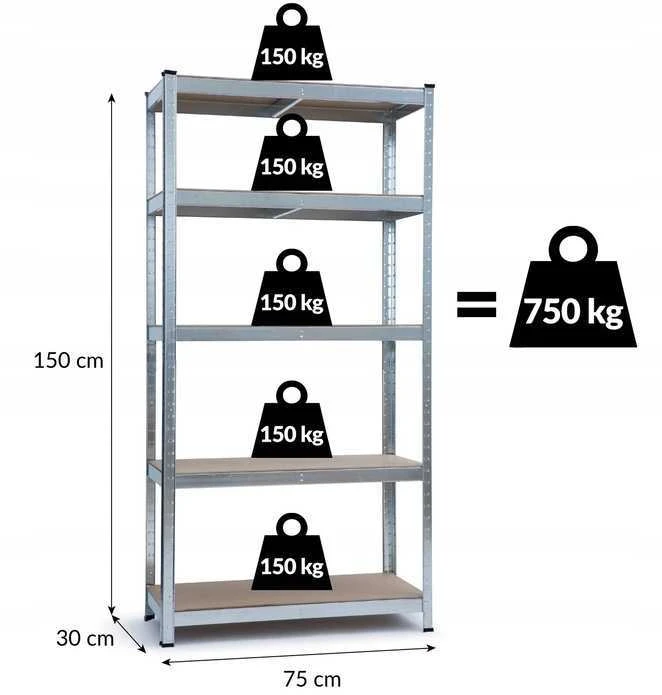 Sandėliavimo lentyna TITAN 5 Juodas, 750 kg, 150x75x30 cm