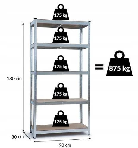 Sandėliavimo lentynų komplektas TITAN-5, 875 kg, 180x90x30 cm, 2 vnt.