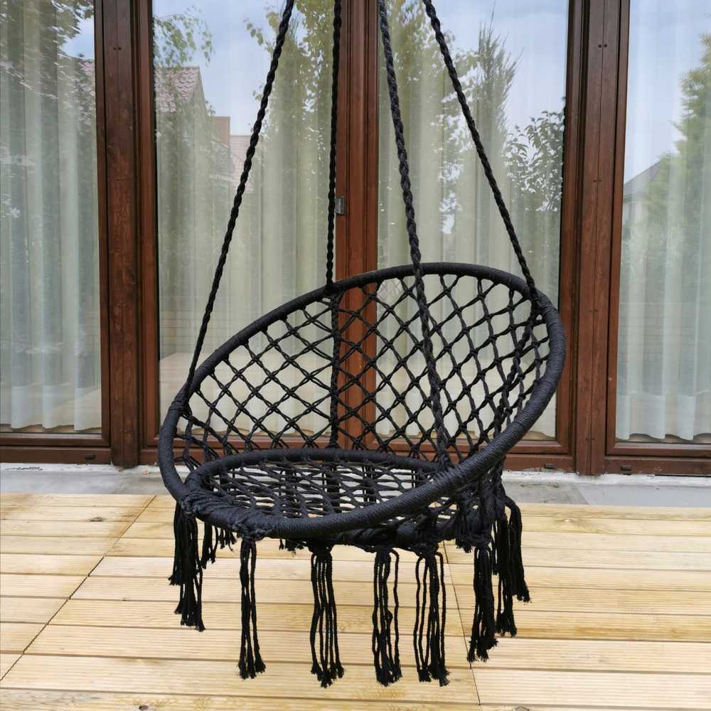Sėdimas hamakas-sūpynės Boho, 82 cm, juodas