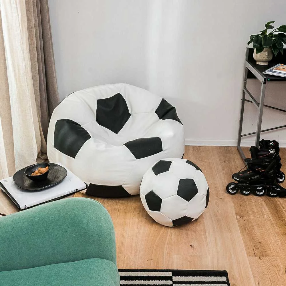 Sėdmaišis su pufu Ball XXXL (80 cm), Baltas/Juodas
