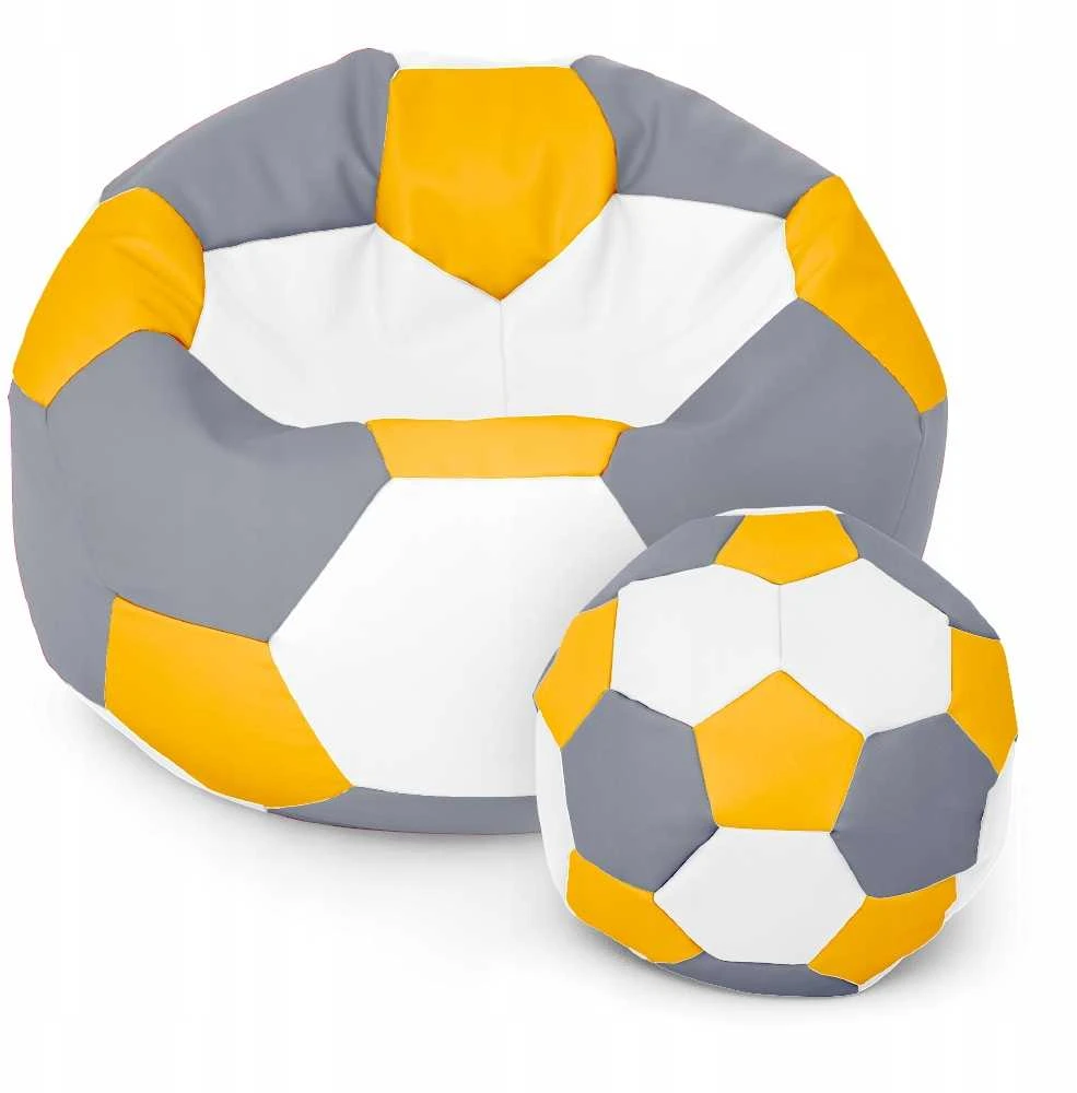 Sėdmaišis su pufu Ball XXXL (80 cm), Geltona/Pilkas/Baltas