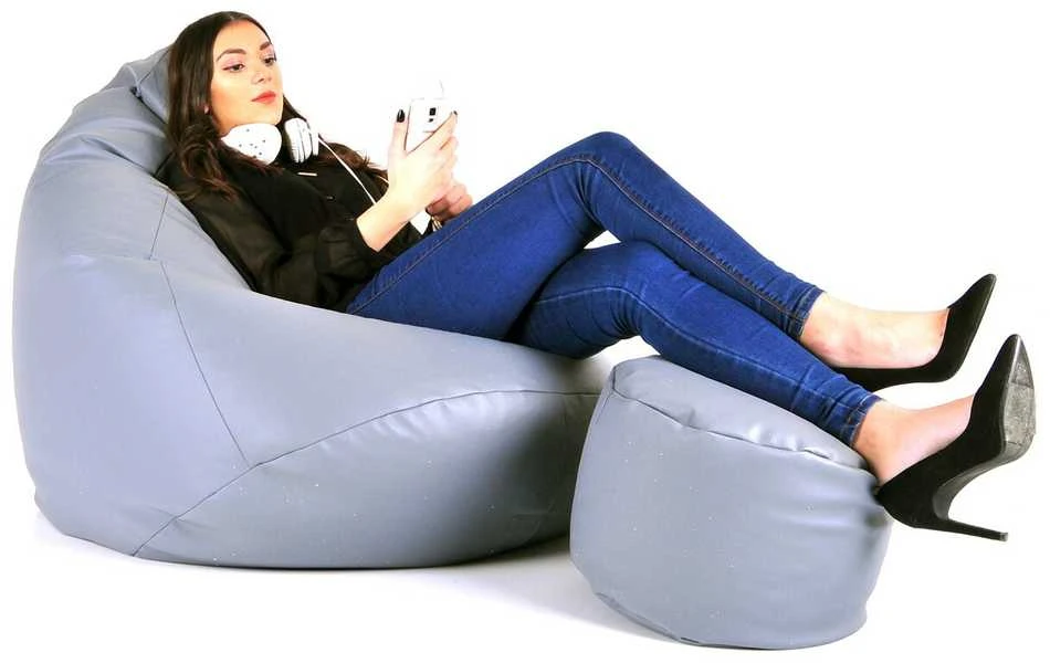 Sėdmaišis su pufu Mega Comfort XXL, dirbtinė oda, šviesiai pilkas