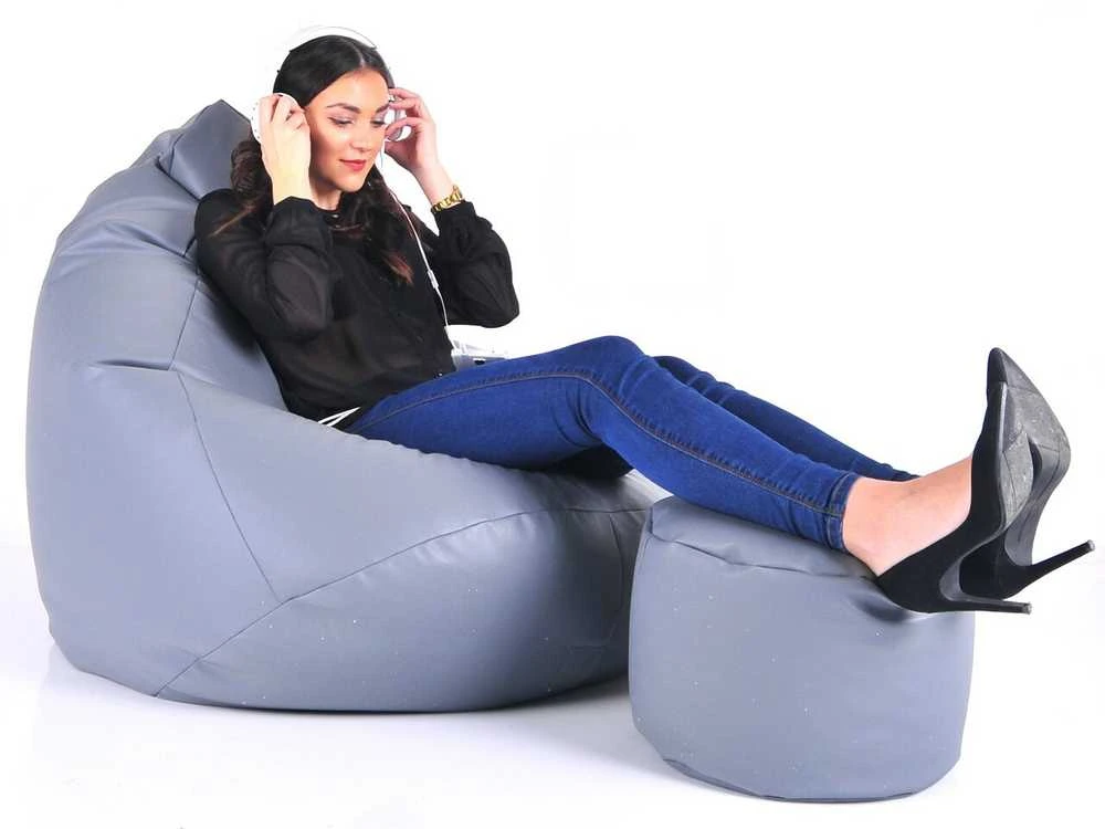 Sėdmaišis su pufu Mega Comfort XXL, dirbtinė oda, šviesiai pilkas