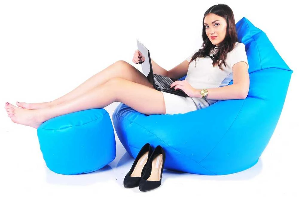 Sėdmaišis su pufu Mega Comfort XXL, dirbtinė oda, žydras