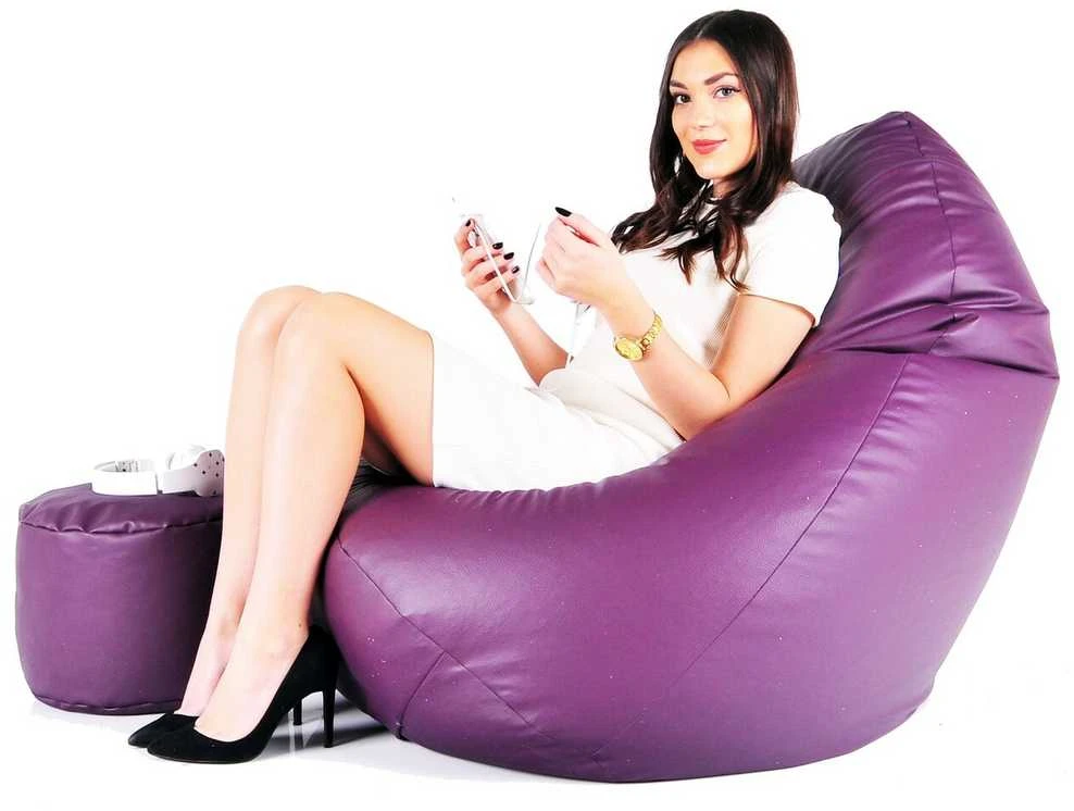 Sėdmaišis su pufu Mega Comfort XXL, dirbtinė oda, slyvų spalvos