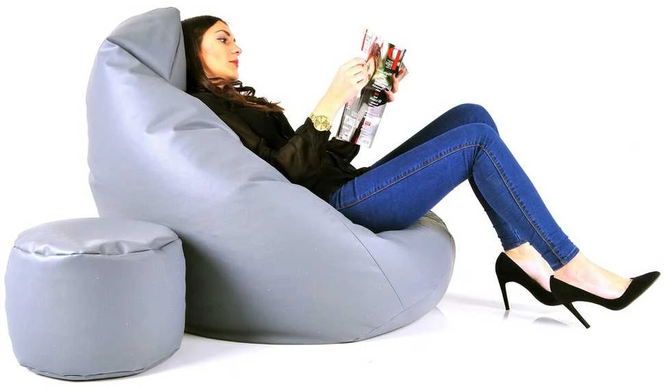 Sėdmaišis su pufu Mega Comfort XXL, dirbtinė oda, šviesiai pilkas