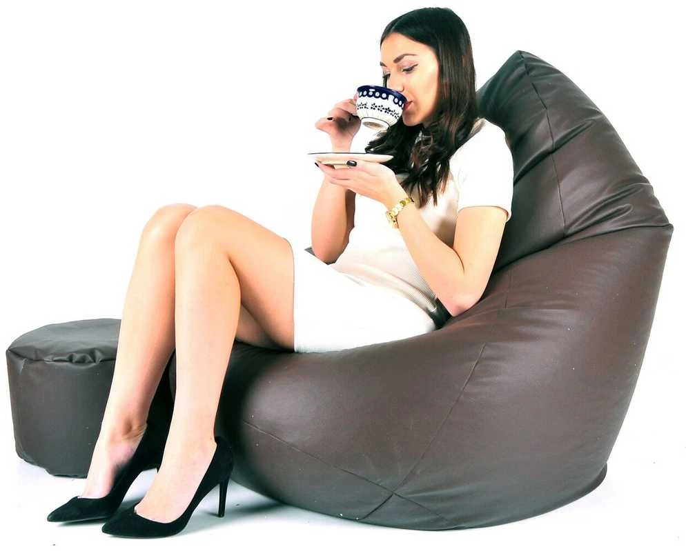 Sėdmaišis su pufu Mega Comfort XXL, dirbtinė oda, rudas
